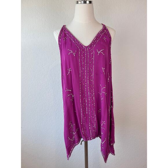 Free People Dresses & Skirts - Free People Beaded Sequin Tunic Dress Purple size Medium
